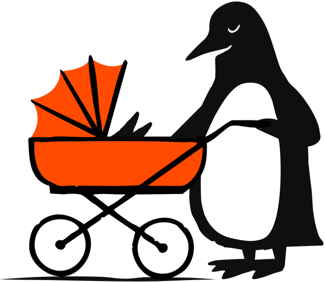 Penguin pushing a pram