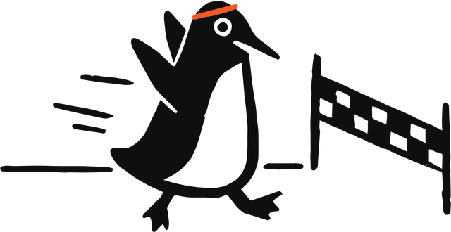 Penguin at the finish line