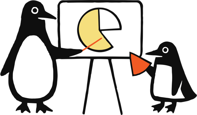 Penguin presenting a pie chart