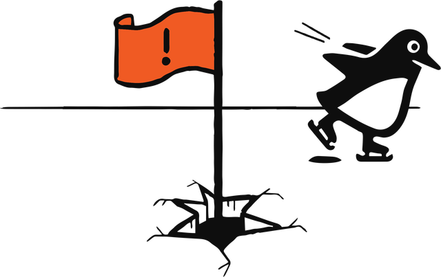Penguin skating around a flag