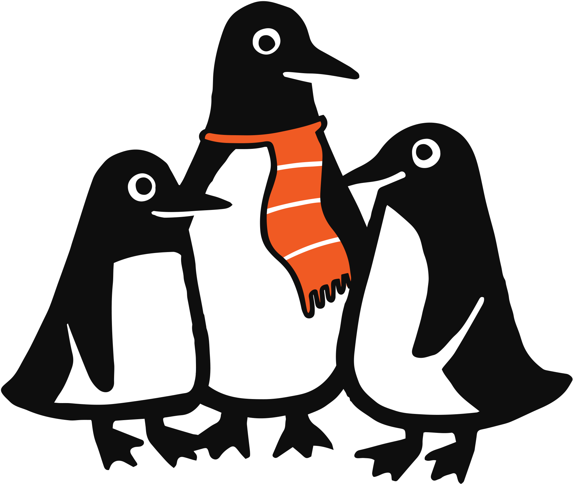 penguin family snuggling