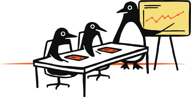penguins in a business meeting