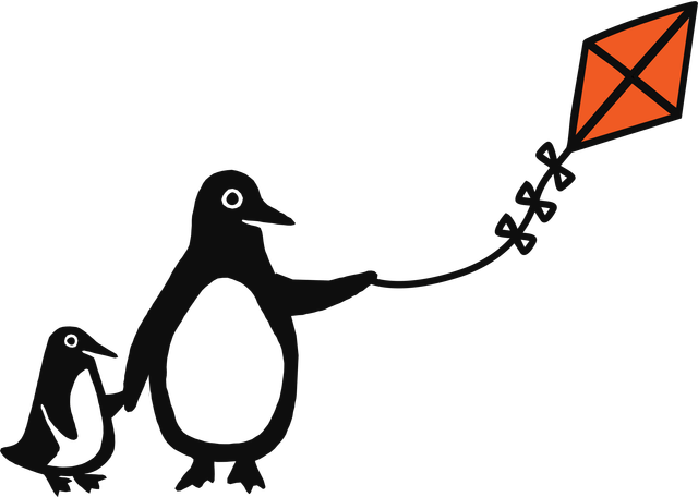 Penguins flying a kite